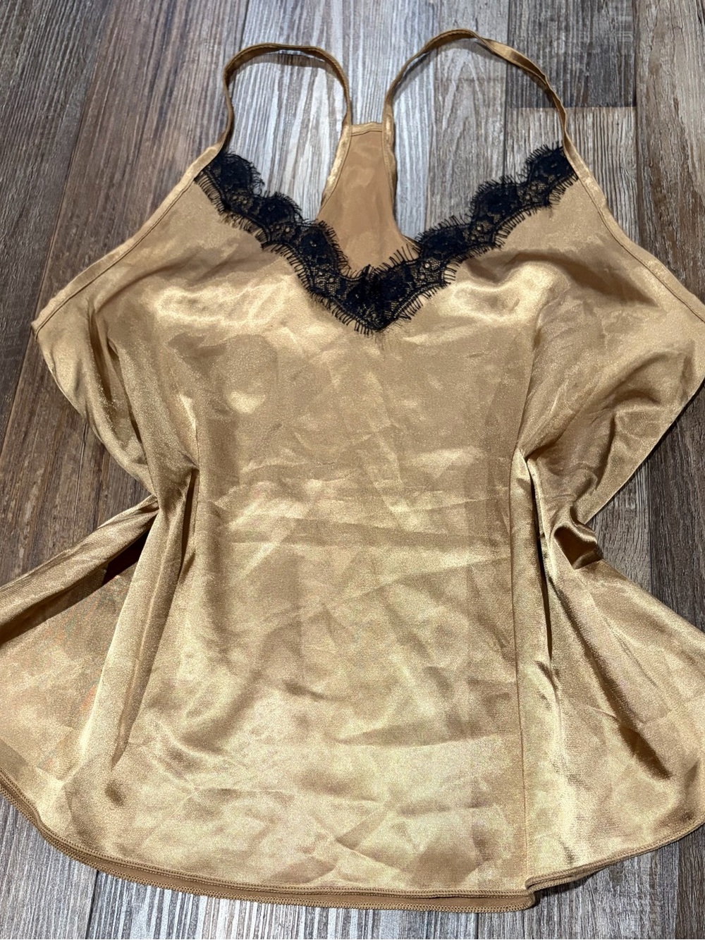 Women's Satin look Gold Lace-Trim Cami Top